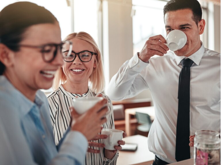 coworkers enjoying a cup of coffee