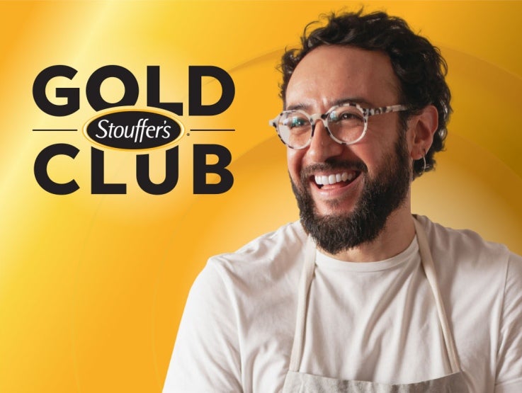 Stouffer's Gold Club man with glasses smiling.