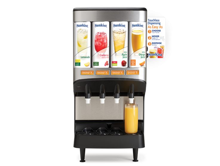 Sunkist dispensed beverage machine with touchless technology