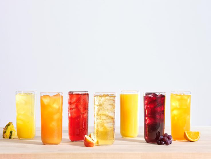 Fruit juices in a line