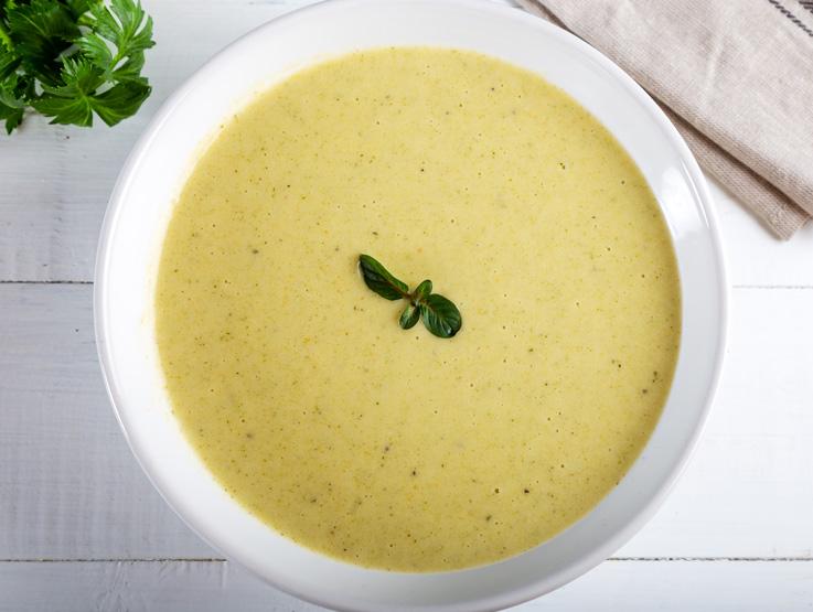 overhead image of a cream soup in bowl