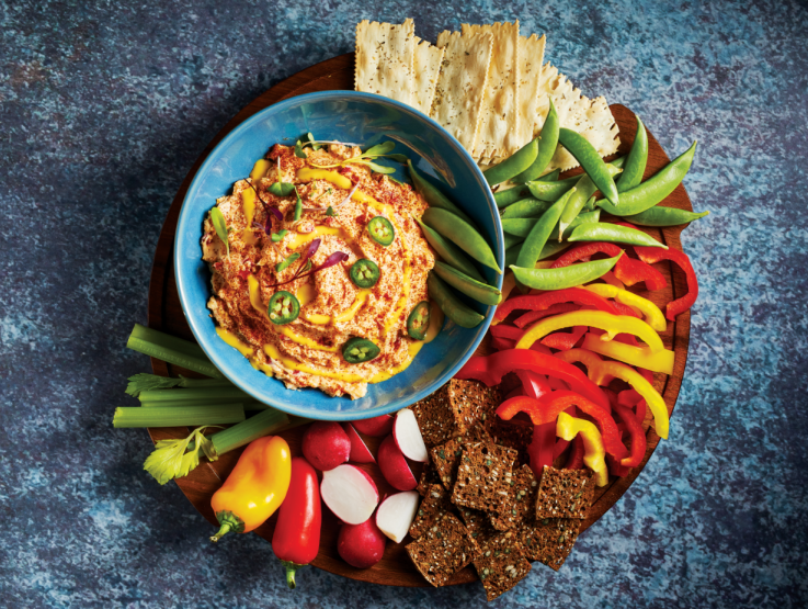 Pimento Cheese dip in bowl with vegetables