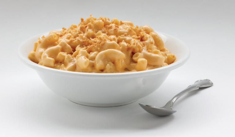 macaroni and cheese in bowl with topping