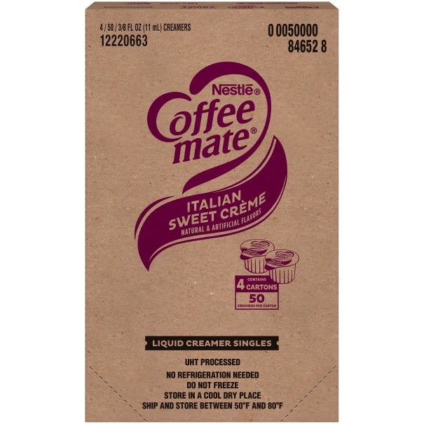 Coffee mate Italian Sweet Crème Liquid Creamer Singles, 0.375 Fl Oz (Pack of 200) closed case