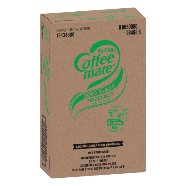 Coffee mate Zero Sugar Hazelnut Liquid Creamer Singles 0.375 Fl Oz (Pack of 200) closed case