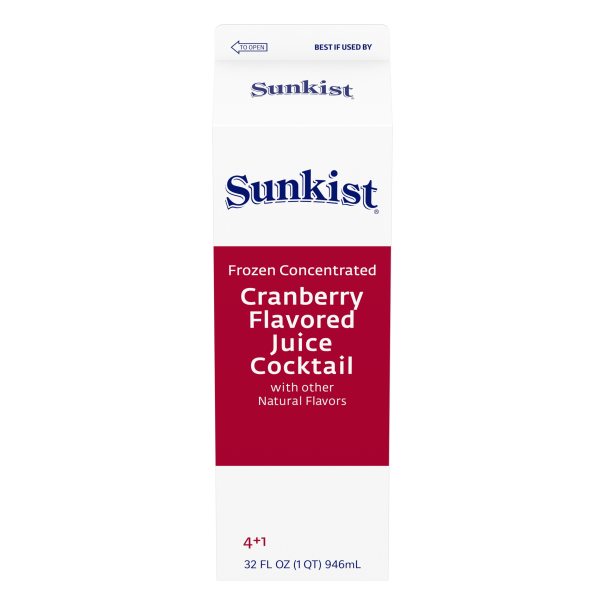 Sunkist Cranberry Flavored Juice Cocktail 10% Frozen Concentrate, 4+1 in pack