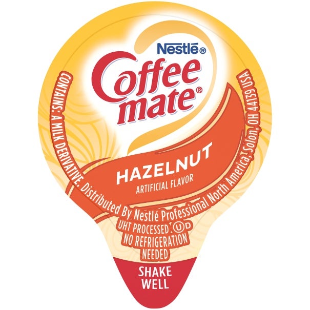 Coffee mate Hazelnut Liquid Creamer Singles 0.375 Fl Oz (Pack of 108) inner pack tub