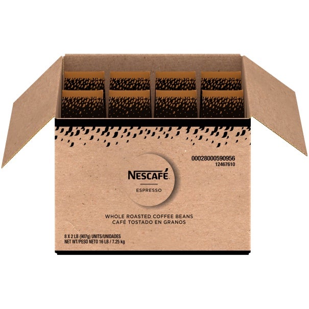 NESCAFÉ Espresso, Whole Roasted Coffee Beans, 2 lb bag, 8 Ct