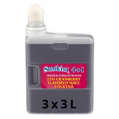 Sunkist Cranberry Cocktail 25% Frozen Concentrate, 4+1, 3L (Pack of 3)