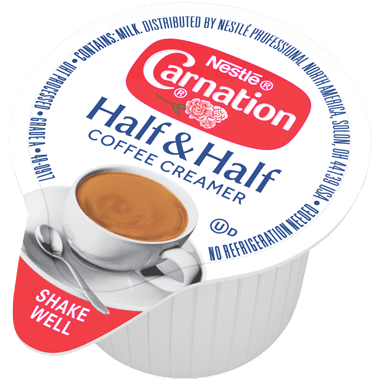 Close up of one Carnation Half and Half tub of creamer