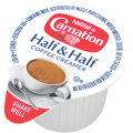 Close up of one Carnation Half and Half tub of creamer