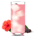 blackberry hibiscus in glass with ice and hibiscus flower