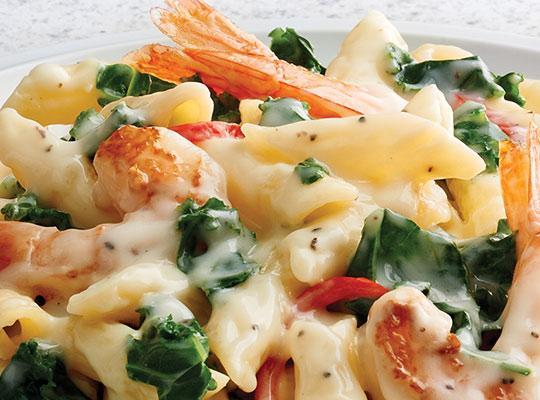 Shrimp and Kale Penne Alfredo, Gluten Free*