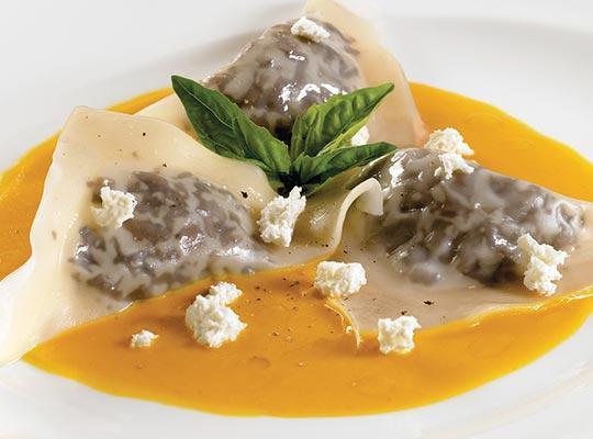 Mushroom Ravioli in Butternut Squash Bisque