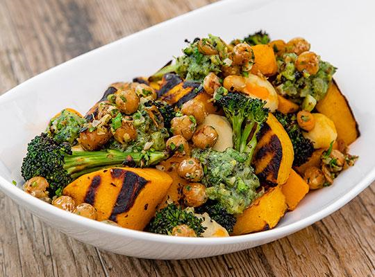 Grilled Butternut Squash with Grilled Broccoli Basil Pesto