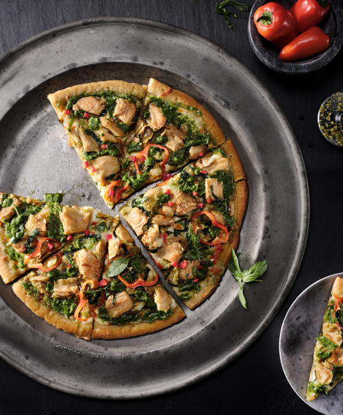 Basil Pesto Chik’n Pizza with Sweet Earth® Mindful