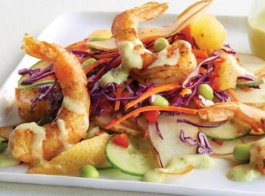 Pear Shrimp Salad with Cilantro Lime Yogurt Dressing