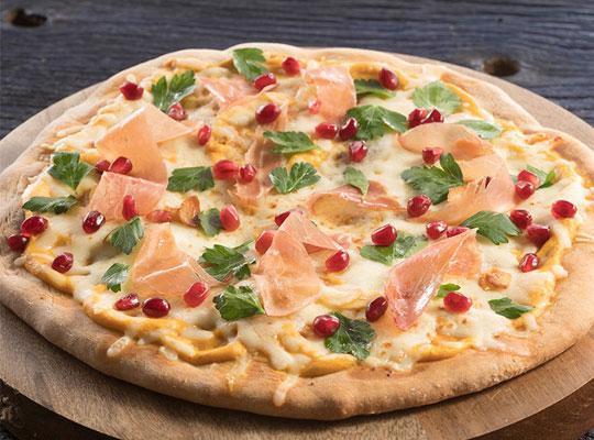 Pumpkin, Prosciutto and Pomegranate Pizza