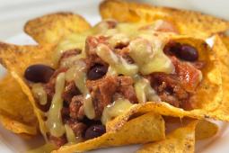 Nachos with Savory Red Chile Sauce