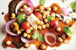 Braised Chickpeas, Charred Tomatoes, Mint and Feta