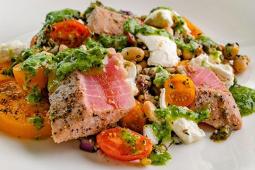 Tuna Caprese with Basil Ponzu and Gremolata