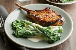 Grilled Pork Chop and Broccolini with White Cheddar Cheese