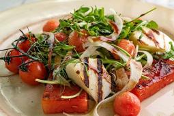 Grilled Halloumi and Watermelon Salad with Basil Vinaigrette