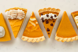six varieties of Libby's pumpkin pie in a row