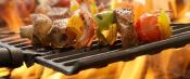 Vegetable-centric kebabs on an outdoor grill