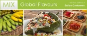 Global Flavours Mix Bonus 4: Fresh fruits at market; cheesy stuffed poblano pepper; assorted spices in wooden trays